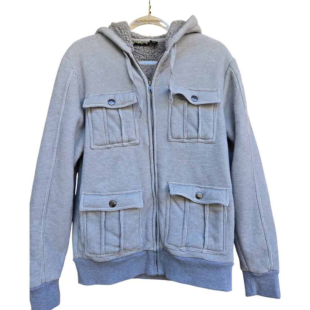 Helix Size Medium Gray Sherpa Lined Zip Up Hoodie Jacket GUC